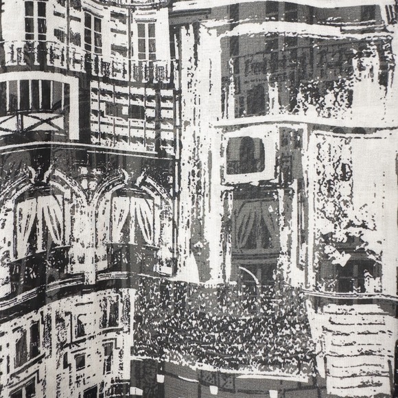 Chicos Cityscape Sheer Chiffon Button Shirt 3 (XL)‎ Monochrome Urban Retro Artsy - Picture 10 of 16